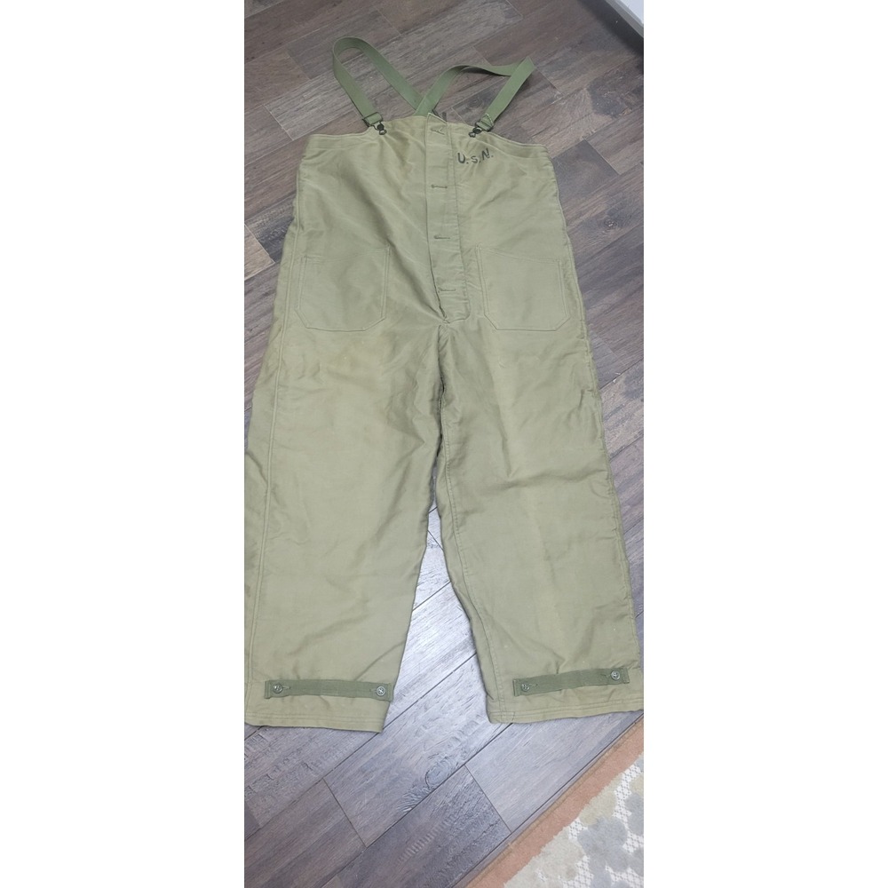 1940's WW2 US Navy N1 USN Cold Weather WOOL LINED Bib Overalls DECK PANTS Large